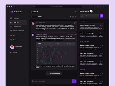 Code Chat ai clean coding dashboard design figma ui ux