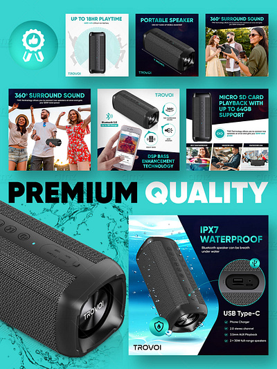 Amazon Listing Infographic Images Design for Blutooth Speaker amazon images amazon infographic amazon listing images amazon listings bluetooth speakers conversion boost infographic design infographic images product infographic product marketing product promotion visual appeal