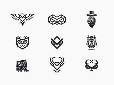Owl Logo Collection animal bird brand branding flat for sale logo mark minimal nagual design owl smart wings
