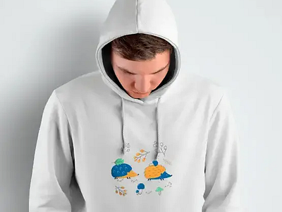 Print "hedgehogs in the forest with mushrooms" for men's hoodies animals cute forest fun hedgehogs hoodies hoodies print mushrooms picture png print printshop sublimation