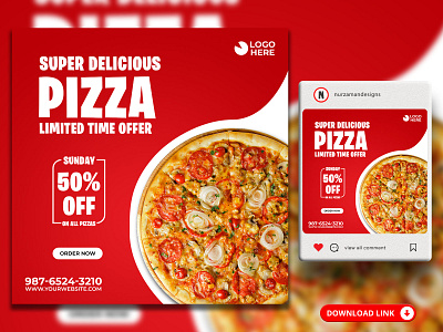 Delicious Pizza Offer Restaurant Social Media Banner Templates ads ads design animation banner branding discount template facebook ad food food banner graphic design instagram post pizza pizza discount pizza offer promotional ads red restaurant flyer social media social media template web banner