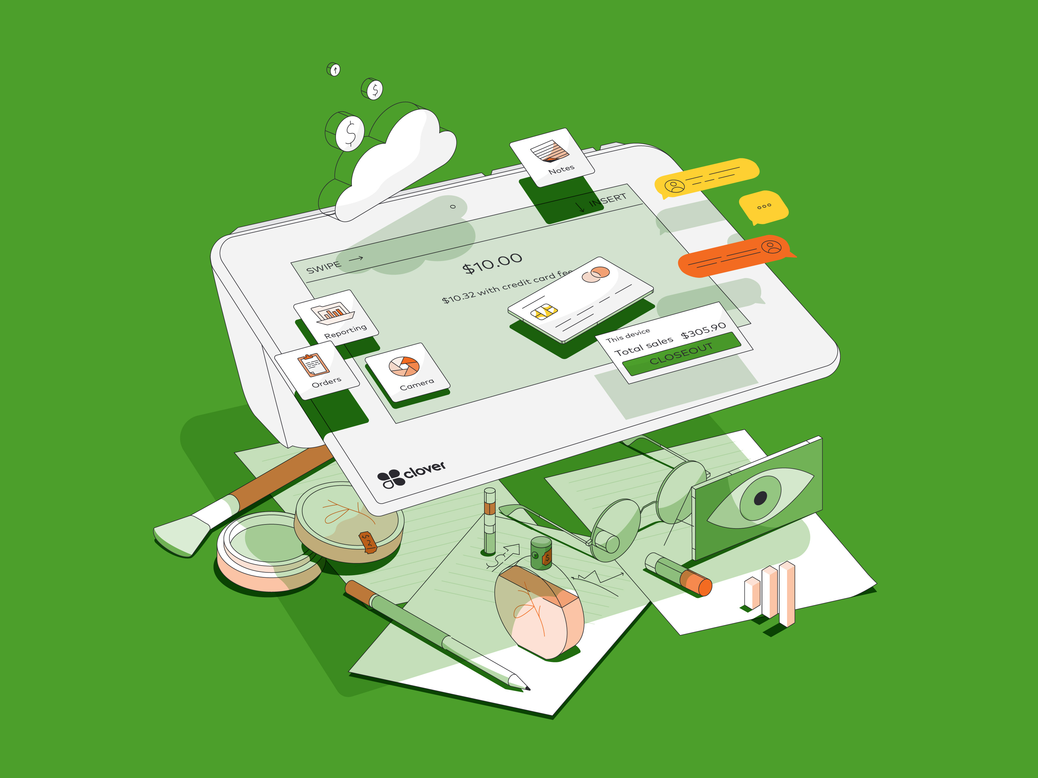 Fiserv - CloverConnect exploration clover credit card epos finance fintech fiserv float icon illustration isometric layering lines minimal modern payments system ui ux