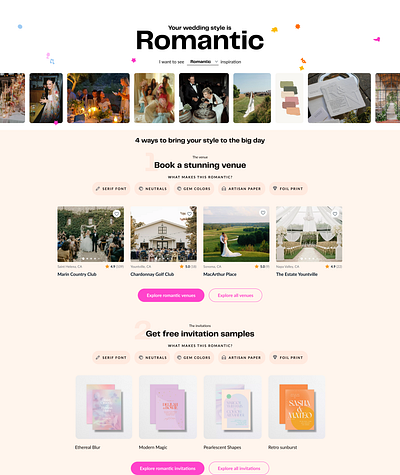 Wedding style quiz landing page ideation branding clean design flat minimal product design ui user experience ux ux ui vector