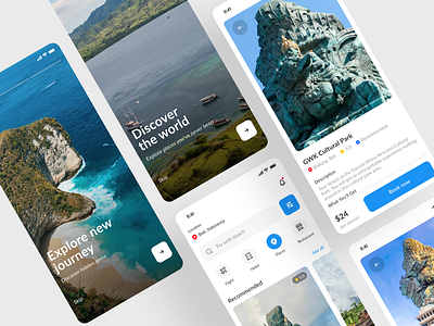 Travel Mobile App Exploration adventure airbnb app card clean design destination home screen mobile app mobile app design mobile application onboarding tourism travel travel app travelling trip ui ui design