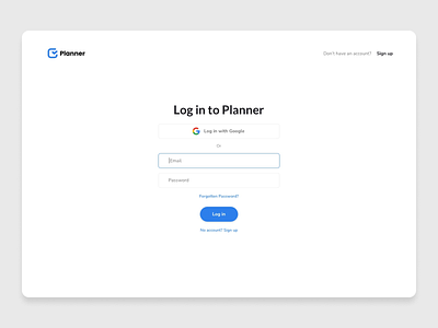 Planner app - Log in Screen app productdesign ui ux web