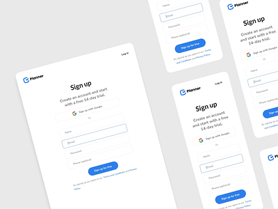 Planner app - Sign up Screen app ui ux web