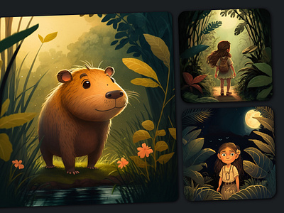 Children's book illustrations of animals from the jungle adventure book branding capybara children book drawing graphic design illustration illustrations jungle luna