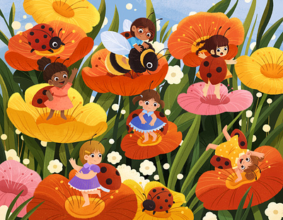 Little Miss - Ladybug character design childrens illustration color flowers illustration kidlit ladybugs nature photoshop procreate summer texture