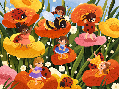 Little Miss - Ladybug character design childrens illustration color flowers illustration kidlit ladybugs nature photoshop procreate summer texture