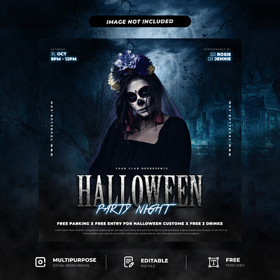 Halloween Horror Night Party Flyer Social Media Post Template halloweenfun.