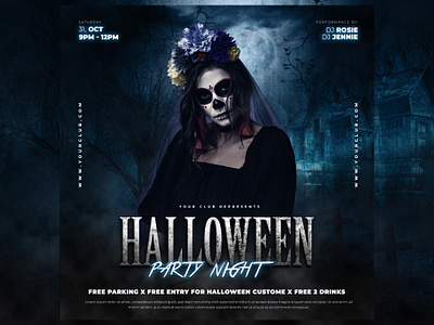 Halloween Horror Night Party Flyer Social Media Post Template halloweenfun.