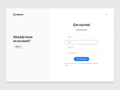 Planner app - Get started Screen app ui ux web