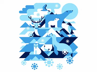 Animals in Arctical t-shirt illustration animal bear deer ecology flat fox geometric illustration nature north penguin polar bear polar fox reindeer sea calf sea dog seal snow vector winter