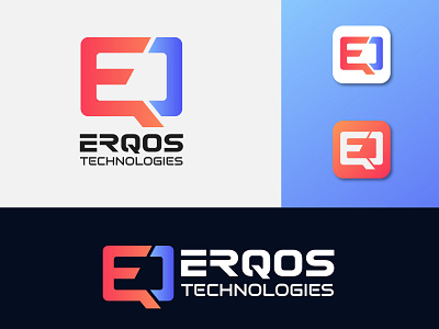 EQ Letter Logo - Erqos Technology Logo Design abstract ai artificial intelligence branding e energy eq logo gradient identity logo designer logomark logotype modern power q startup symbol tech tech logos technology