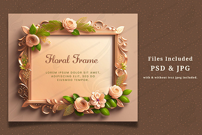 Horizontal Floral Frame on Beige color Background | Realstic abstract attractive background birthday card canva design flower illustration invitation card minimal modern realistic rose card spring frame template wedding card