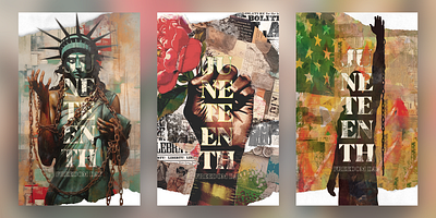 Juneteenth Poster Series celebrate collage design holiday juneteenth midjourney mixed media poster poster design series type usa