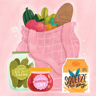 Grocery Run cute food grocery illustration pink shopping store