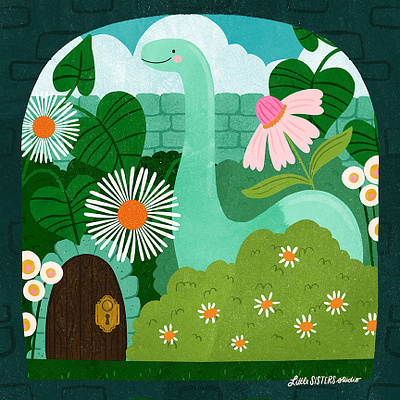 Secret Garden cute dino dinosaur floral flowers garden illustration leaves plant secret