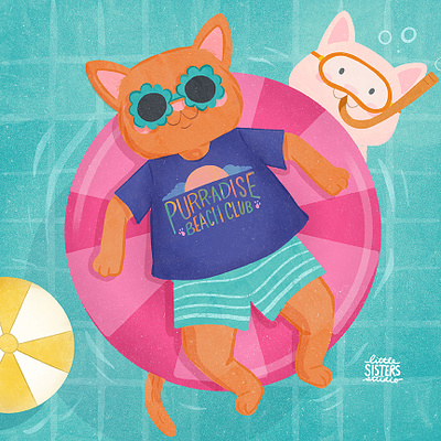 Cool Cat cat children illustration kitten pool summer sun swim swimming