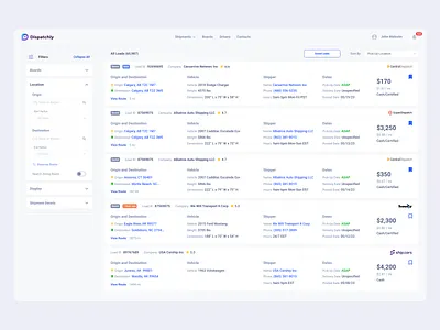 Dispatchly is ultimate time-saver in the auto hauling industry! branding clean dashboard design filters logo minimalistic ui uiux web