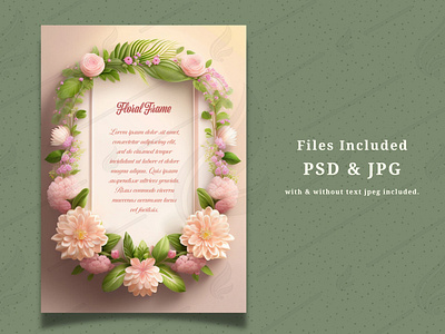 Vertical Floral Frame on Beige Background with Pink Blossoms abstract attractive background design elegant floral floral frame illustration invitation minimal modern pink pink blossom spring frame template wedding cards