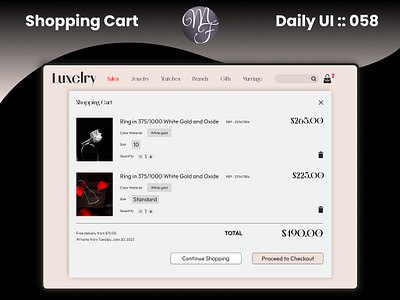 Shopping Card Daily UI 058 branding call to action cta daily ui design girly graphic design illustration invite jewerly list logo pricing purchase shopping card ui ux website women