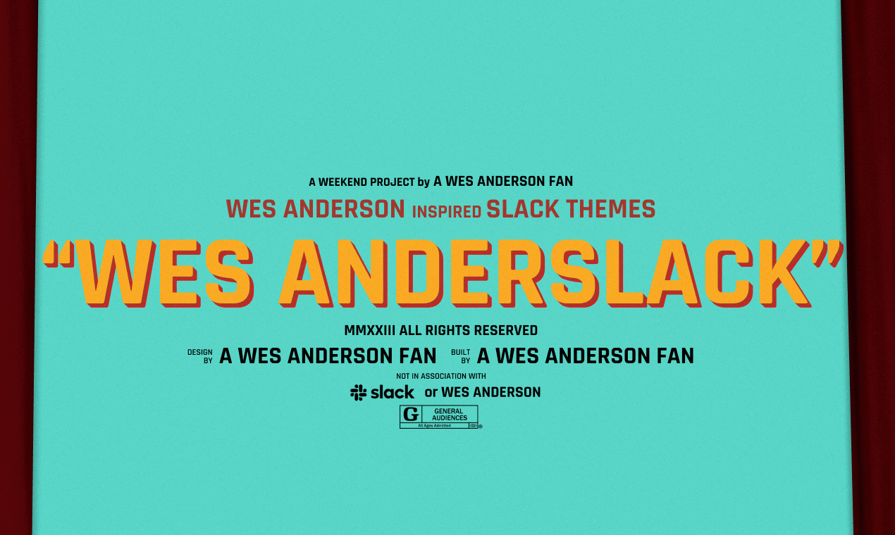 Wes Anderson inspired slack themes @ wesanderslack.com #️⃣🟨🟥 asteroidcity bottle rocket design fantastic mr fox fonts graphic design isle of dogs moonrise kingdom rushmore slack the darjeeling limited the grand budapest hotel the life aquatic the royal tenenbaums typography wesanderson