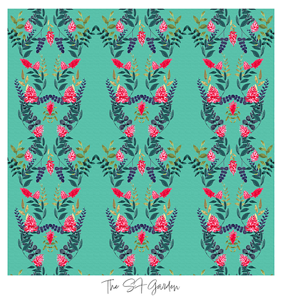 1.2 flowers illustration pattern design san francisco japanese garden turquoise