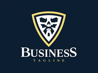 shield logo with skull and tower illustration branding bussines design graphic design illustration logo shield skull tower vector