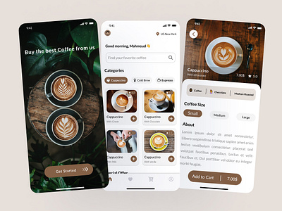 Coffee Order App - Splash - Home -Drink page Screens coffee app drink page home page order coffee ui user interface visual design