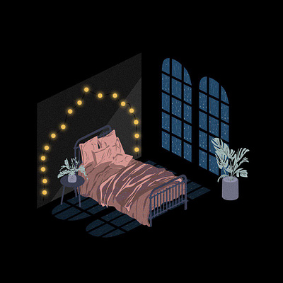 Vector Isometric City Night Bedroom design graphic design illustration vector