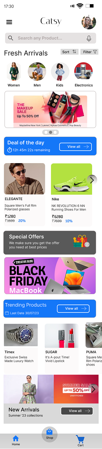 A Shopping app- Home Screen 3d animation branding design e commerce graphic design logo shopping ui ux vector