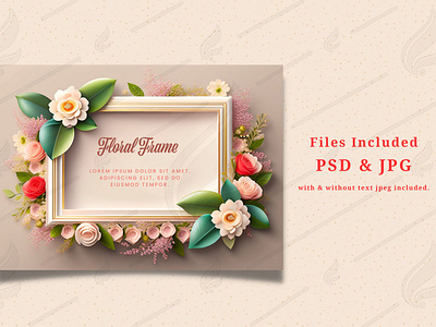 Horizontal Floral Frame on Beige color Background abstract attractive background design floral frame floral invitation flower illustration invitation card design minimal modern realistic rose card spring blossom spring frame template wedding card