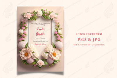 Realistic Floral Frame Wedding Card | Vertical Floral Frame abstract attractive design florals greeting template illustration invitation minimal modern photoshop template sav template vertical vintage background wedding cards
