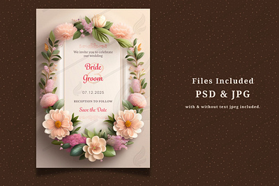 Realistic Floral Frame Wedding Card | Square Floral Frame abstract attractive beautiful design elegant floral floral frame illustration invitation card minimal modern photoshop template template vintage background wedding card