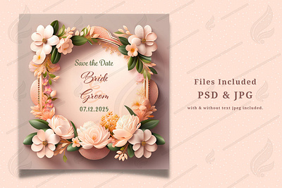 Realistic Floral Frame Wedding Card | Square Floral Frame abstract attractive design elegnt floral frame floral template illustration invitation card minimal modern photoshop template template vintage background wedding card