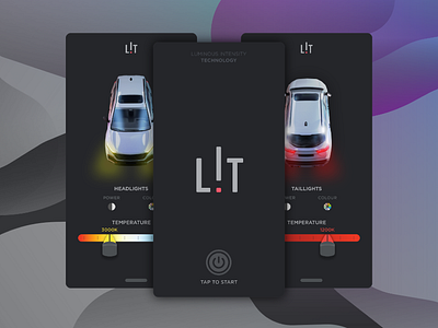 LiT app car app concept control app dark ui graphic design logo mobile design ui vector