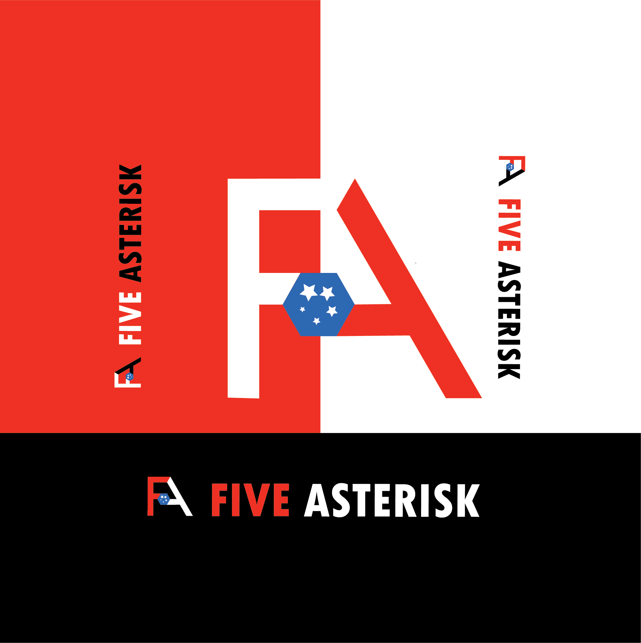 Brand identity Five Asterisk 3d adobe illustrator america animation beautiful black branding design graphic design identity illustration logo motion graphics red simple text ui ux vector white