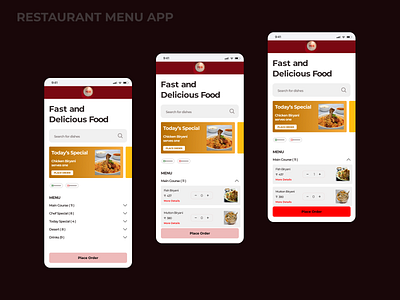 RESTAURANT MENU 3d app graphic design home screen mobile ui