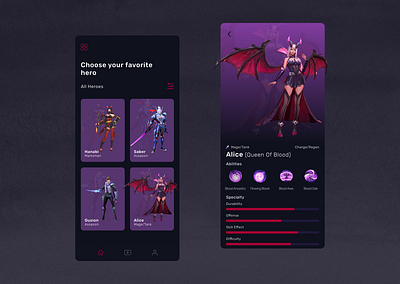 Esports Gaming App app application concept dark design esport esports figma game gaming illustration mobile legends purple red ui ux ux design