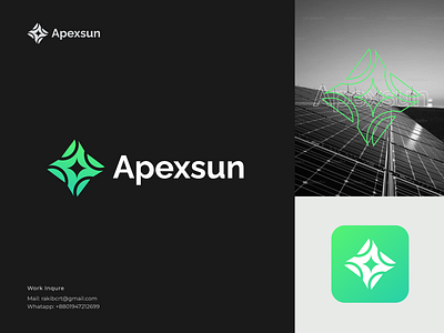 Apexsun logo design for a solar company clean colorful company eco electrical energy green home house icon logo design modern panels power simple solar solar tech sun sunpower unique