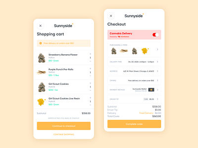 Sunnyside Cannabis Dispensary Mobile App Case Study cannabis cart checkout delivery design dispensary hemp order shopping sunnyside ui ui design ux ux design weed