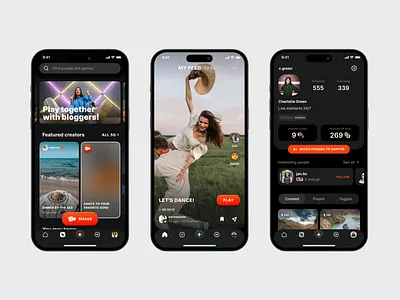 Happyō – Social Well-Being Video App app categories creator exploration explore feed invite ios iterface mobile app mobile interface product profile search social tap bar tiktok ui ux video