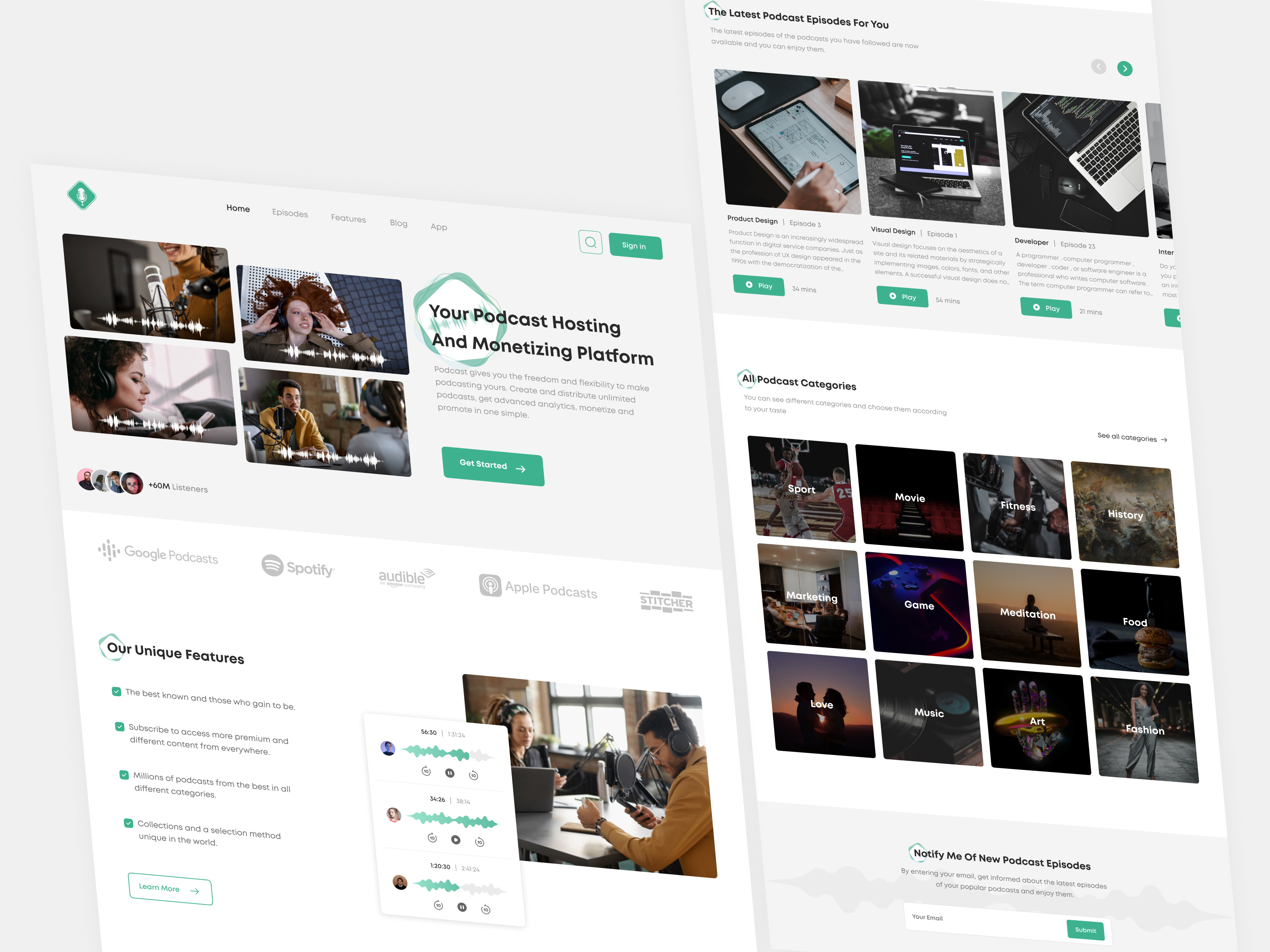 Podcast Landing Page audio concept design illustration landing page minimal music podcast podcasting recording sound spotify streaming ui uiux user experience user interface ux visual design