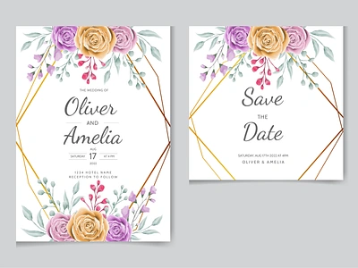 Elegant wedding invitation card with beautiful blooming flower art bridal card couple design flower flower invitation card graphic design illustration illustrations invitation invitation card love menu template vector watercolor watercolor art watercolor invitation card watercolors wedding invatation