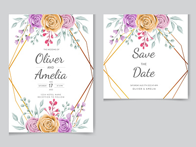 Elegant wedding invitation card with beautiful blooming flower art bridal card couple design flower flower invitation card graphic design illustration illustrations invitation invitation card love menu template vector watercolor watercolor art watercolor invitation card watercolors wedding invatation