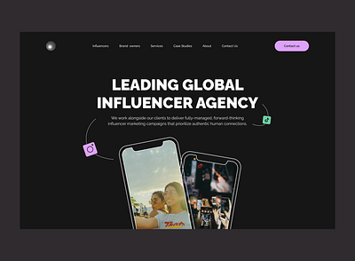 Influencer agency hero page inspiration landing page minimalism ui website