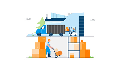 Stock management character delivery factory illustration van vector