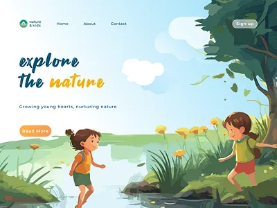 nature and kids web illustrations UI child landing page design graphic design illustrations instagram banner kids landing page nature ui