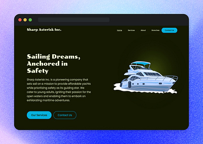 Hero section of a website that provide safety for your yatch! design graphic design illustration typography ui ux